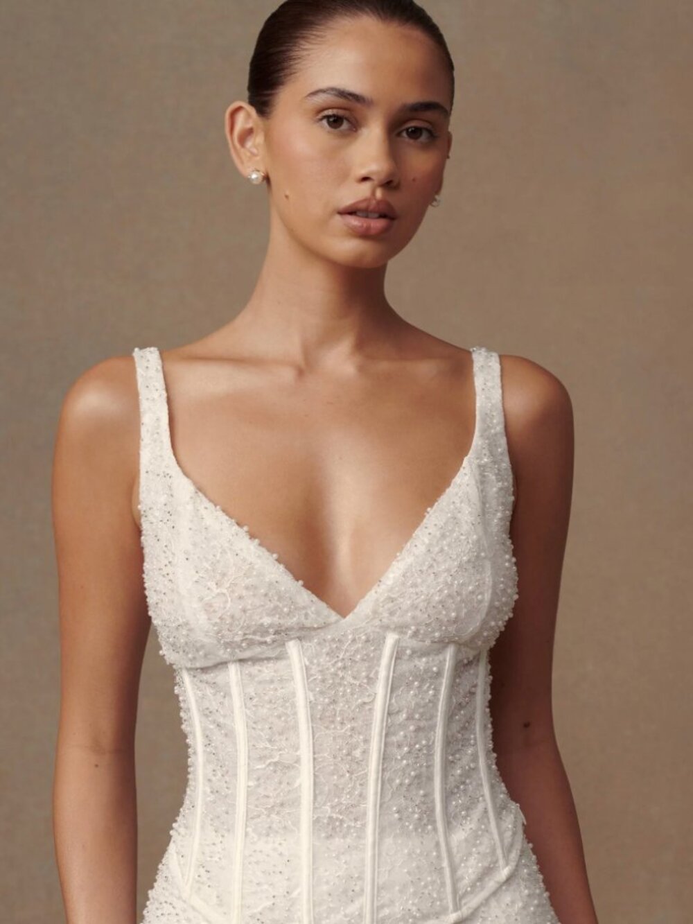 Meshki Elsie Pearl Beaded Bustier Corset Top Bridal